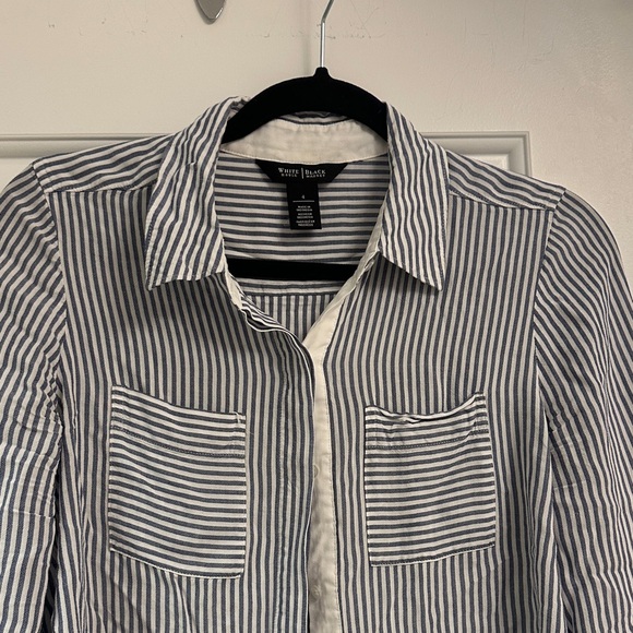 White House Black Market Tops - White House Black Market Navy and White Striped Blouse